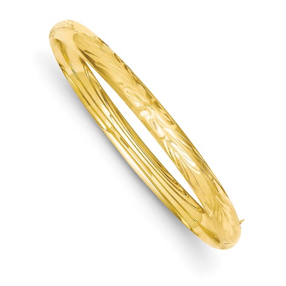 14k Gold 7 mm Florentine Engraved Hinged Bangle Bracelet 14k Gold 7 mm Florentine Engraved Hinged Bangle Bracelet